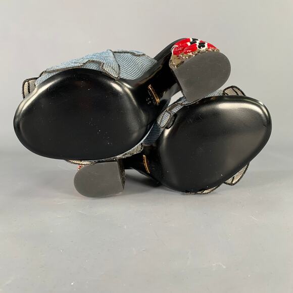 GUCCI Size 8 Trompe L'oeil Blue Red Gold Beaded Mules Sandals - Picture 7 of 10
